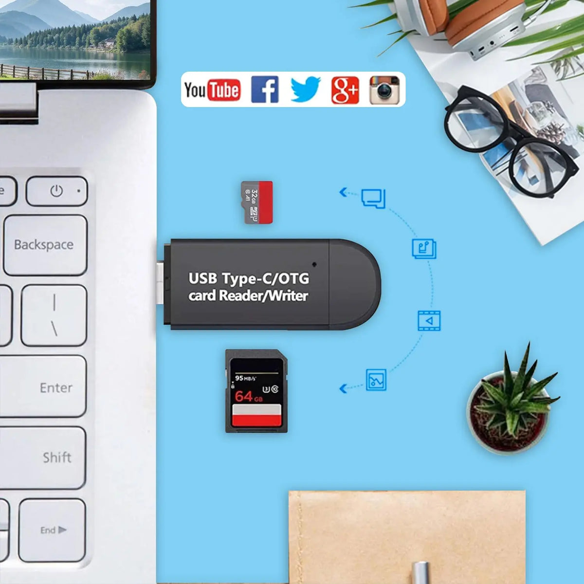 3-in-1 OTG SD/TF Memory Card Reader – USB, Micro USB & USB-C Memory Card Reader Qme