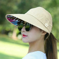 Foldable Wide Brim UV Visor Sun Hat for Women | One Size Visor Sun Hat Qme Beige