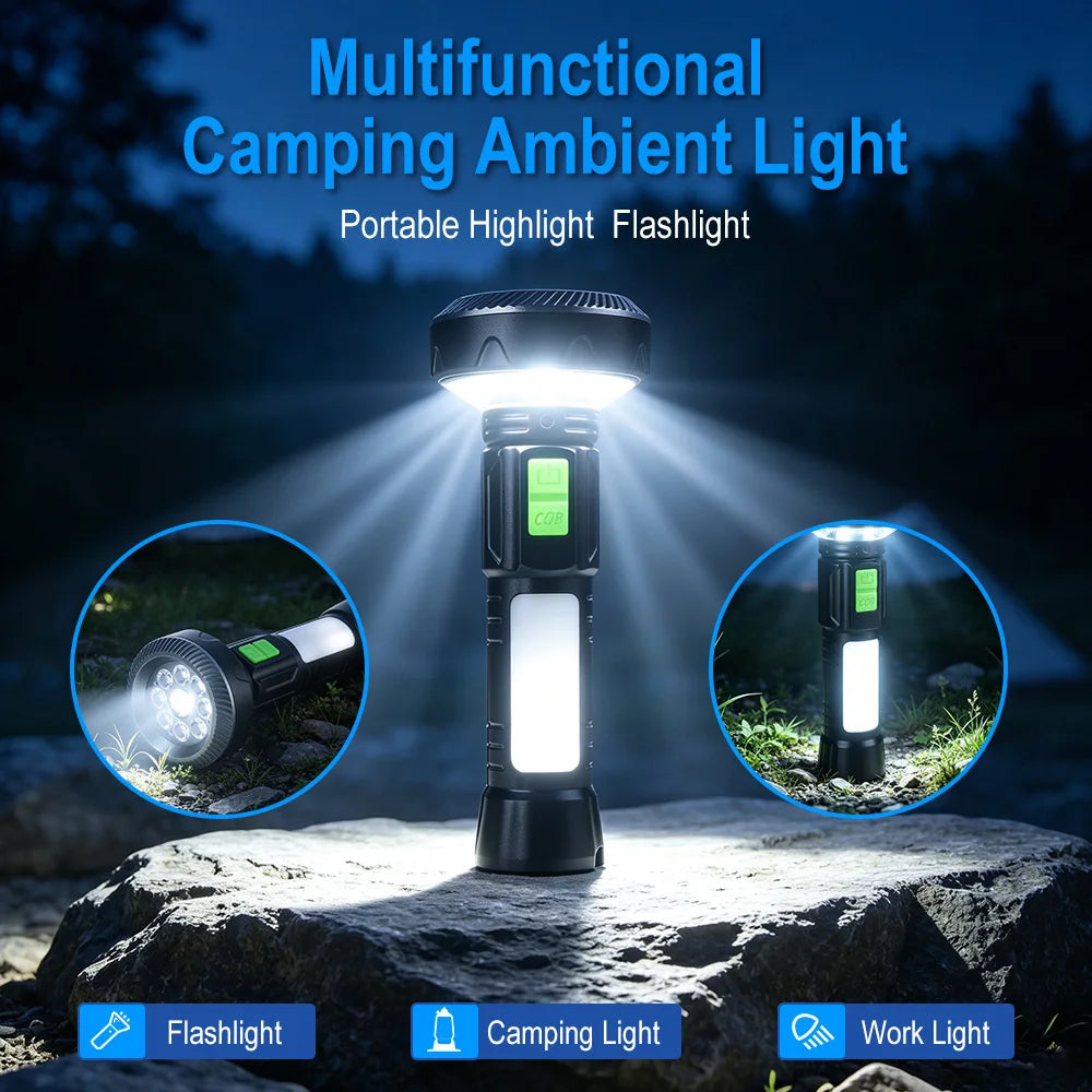 BORUiT LED COB Camping Flashlight – 11 Modes, Magnetic USB-C Camping Flashlight Qst