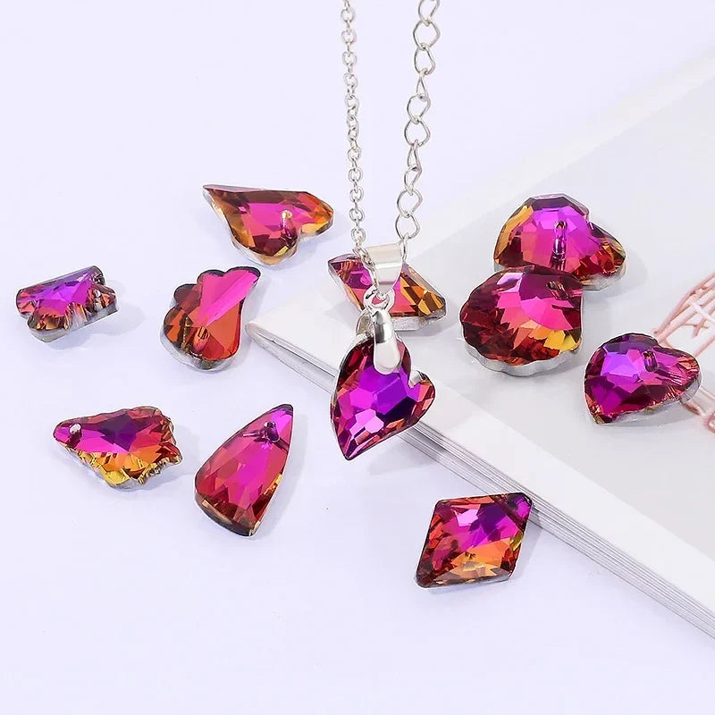 Crystal Glass Charm Pendants – Multi-Shape DIY Beads | 11 Colors Glass Charm Beads Qme