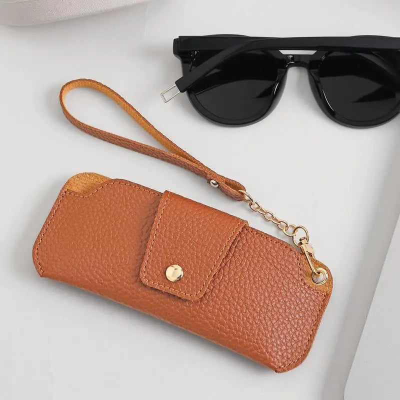 PU Leather Glasses Case with Wrist Strap – Travel Sunglasses Pouch Eyeglass Case Qst A2 Brown