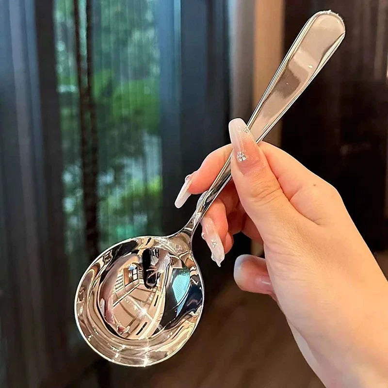 Stainless Steel Long Handle Round Dinner Spoon – Gold Finish Dinner Spoon Qme