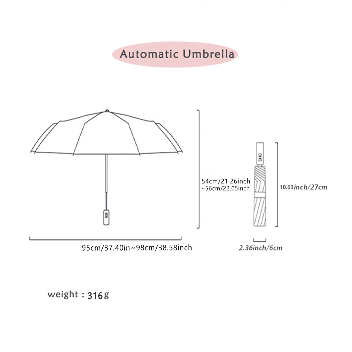 8-Rib Auto Folding Umbrella – One-Touch Open, Compact Design Compact Folding Umbrella Qst