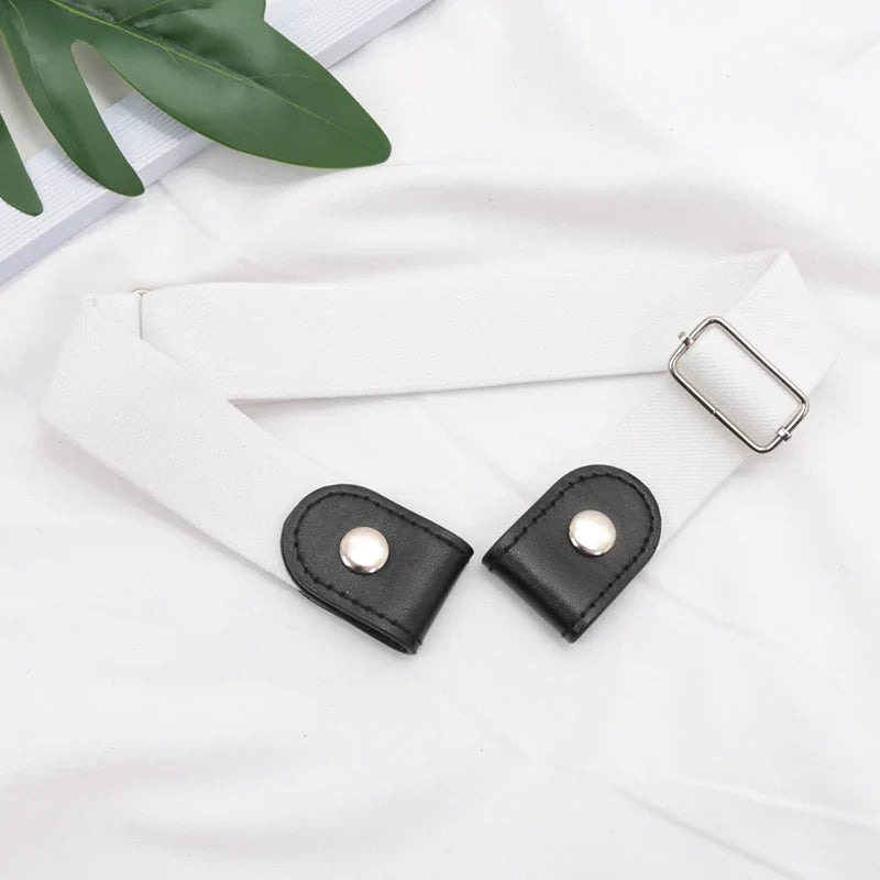 Women's Buckle-Free Elastic Waist Belt – Adjustable, 7 Colors Elastic Waist Belt Qme WHITE
