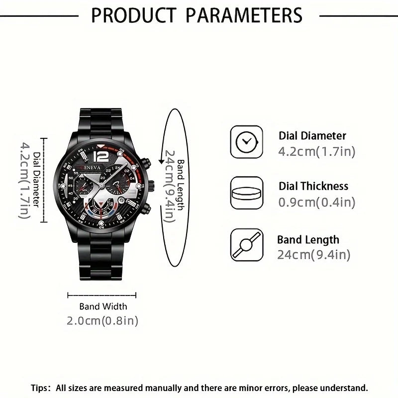 Men's 3-Piece Set: Quartz Watch, Wing Bracelet & Pendant Men's Jewelry Set Qme