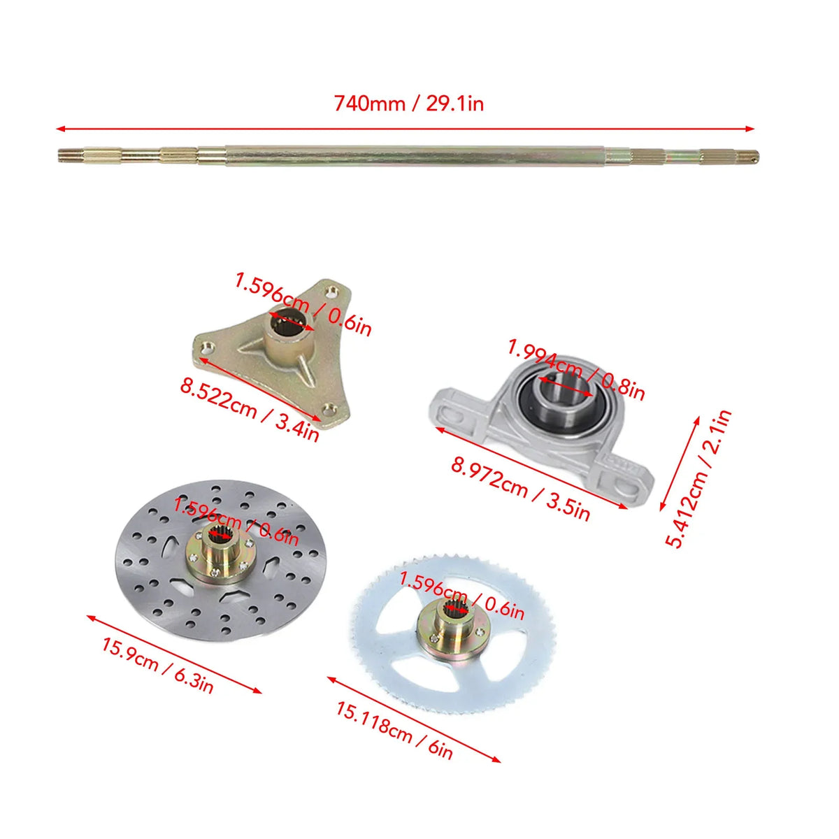 Go Kart 29in Rear Axle Assembly Kit – Chain, Sprocket & Brake Go Kart Axle Kit Qme