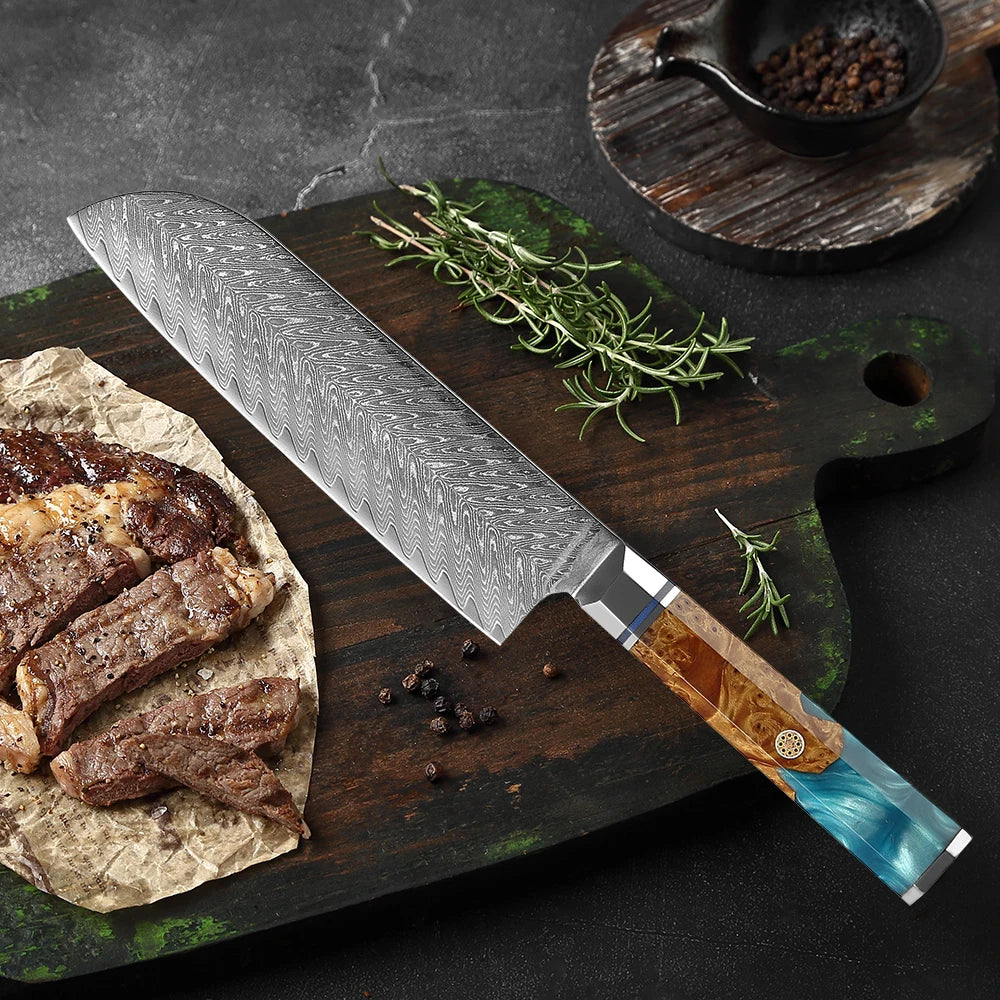 XITUO 7-Inch Damascus Santoku Knife – Sharp Japanese Chef Knife Santoku Kitchen Knife Qst