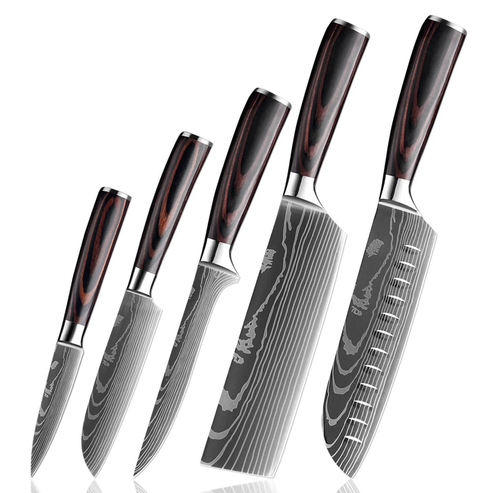 XITUO 5-Piece Chef Knife Set | Ultra Sharp Pakkawood Handle Kitchen Knife Set Qst 5PCS Knife