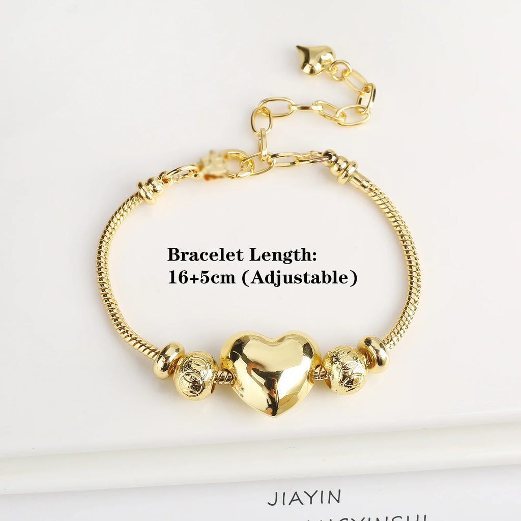 Glossy Heart Snake Chain Bracelet – Cubic Zirconia, 6 Colors Fashion Bracelet Qme