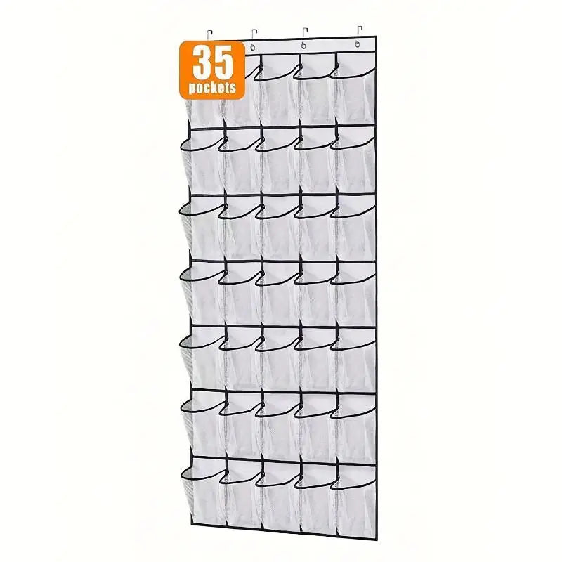 Hanging Shoe Organizer – 24 to 40 Large Mesh Pockets Hanging Shoe Organizer Qme 35 grids White