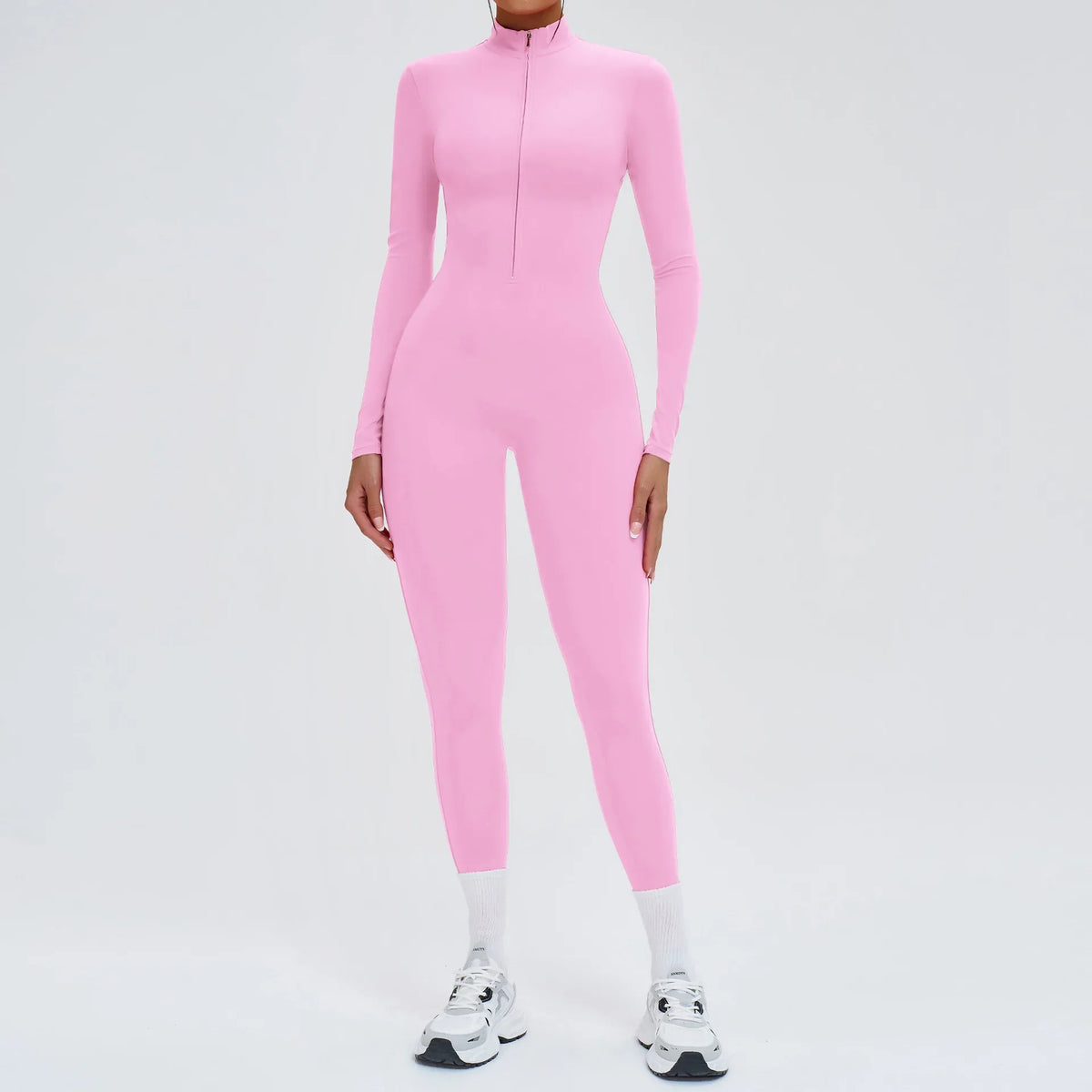 Women's Zipper Short Sleeve Yoga Jumpsuit – Quick-Dry Yoga Jumpsuit Qme M Peach pink