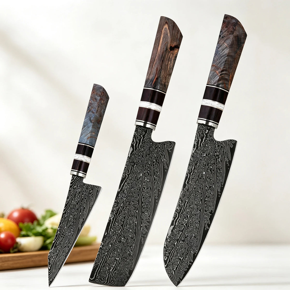 XITUO Damascus Steel Kitchen Knife Set 1–6PCS Wood Handle Kitchen Knife Set Qst 3PCS Knife