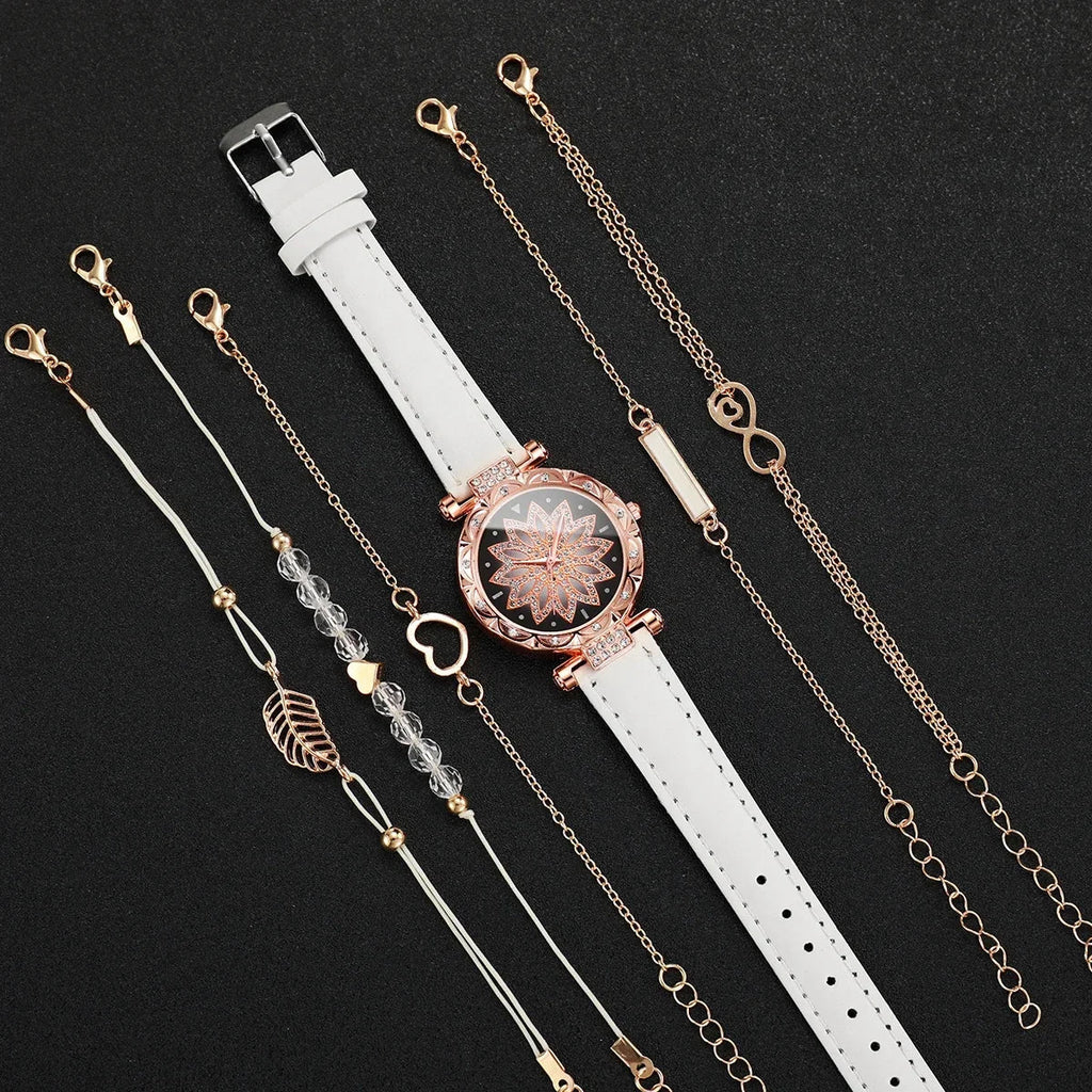 Women's Rose Gold Rhinestone Flower Quartz Watch | Stackable Fashion Quartz Watch Qme