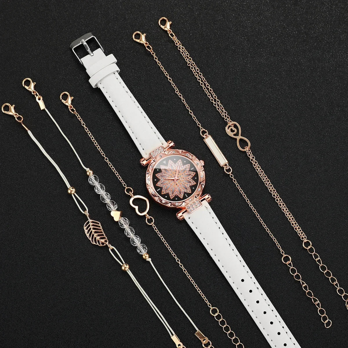 Women's Rose Gold Rhinestone Flower Quartz Watch | Stackable Fashion Quartz Watch Qme