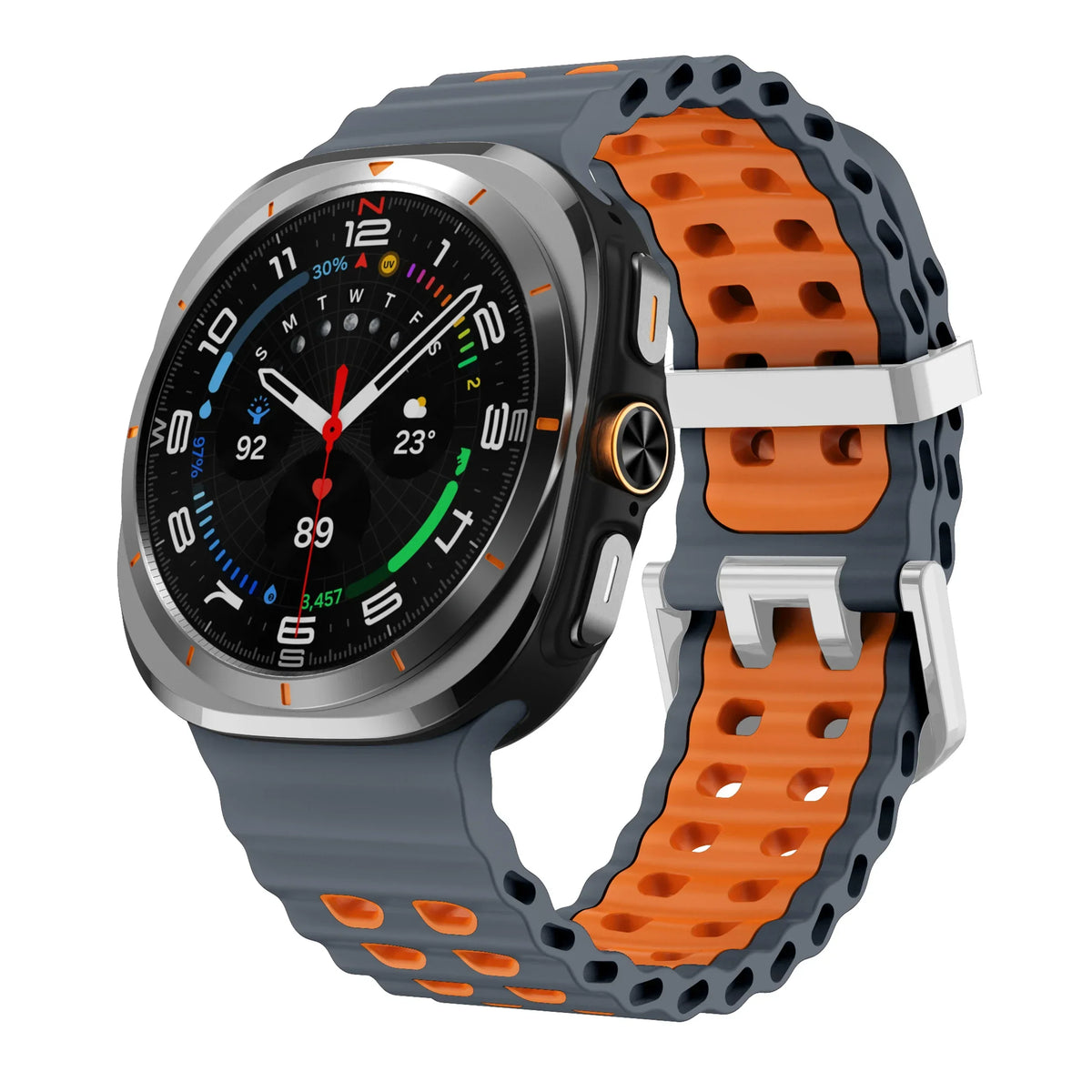 Two-Tone Silicone Sports Band – Samsung Galaxy Watch Ultra Silicone Watch Band Qme Space Grey OrangeS Galaxy Watch Ultra