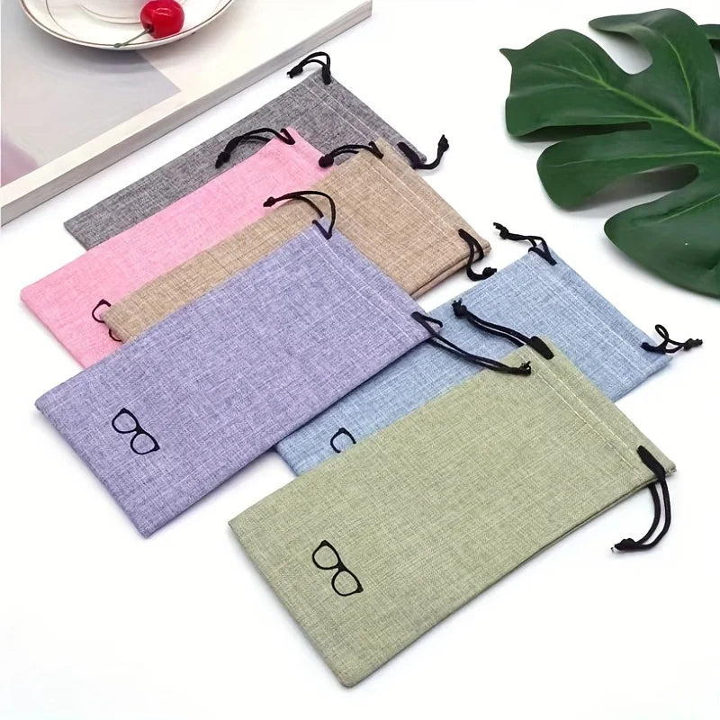 Drawstring Eyeglass Bag – Soft Linen Cloth Eyewear Pouch Eyeglass Pouch Qme