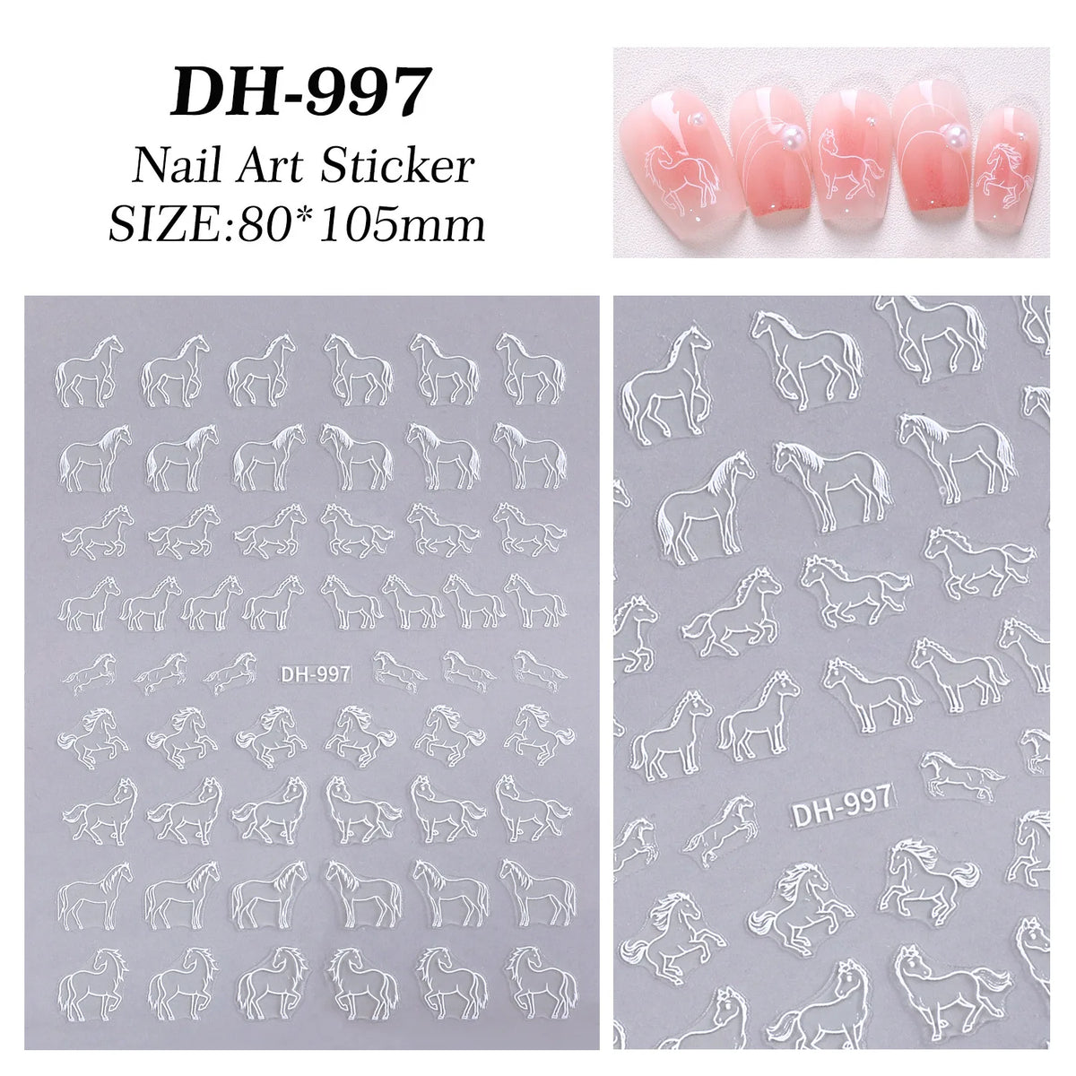Embossed Pony Nail Stickers – Cute DIY Nail Art Manicure Nail Art Stickers Qst A7