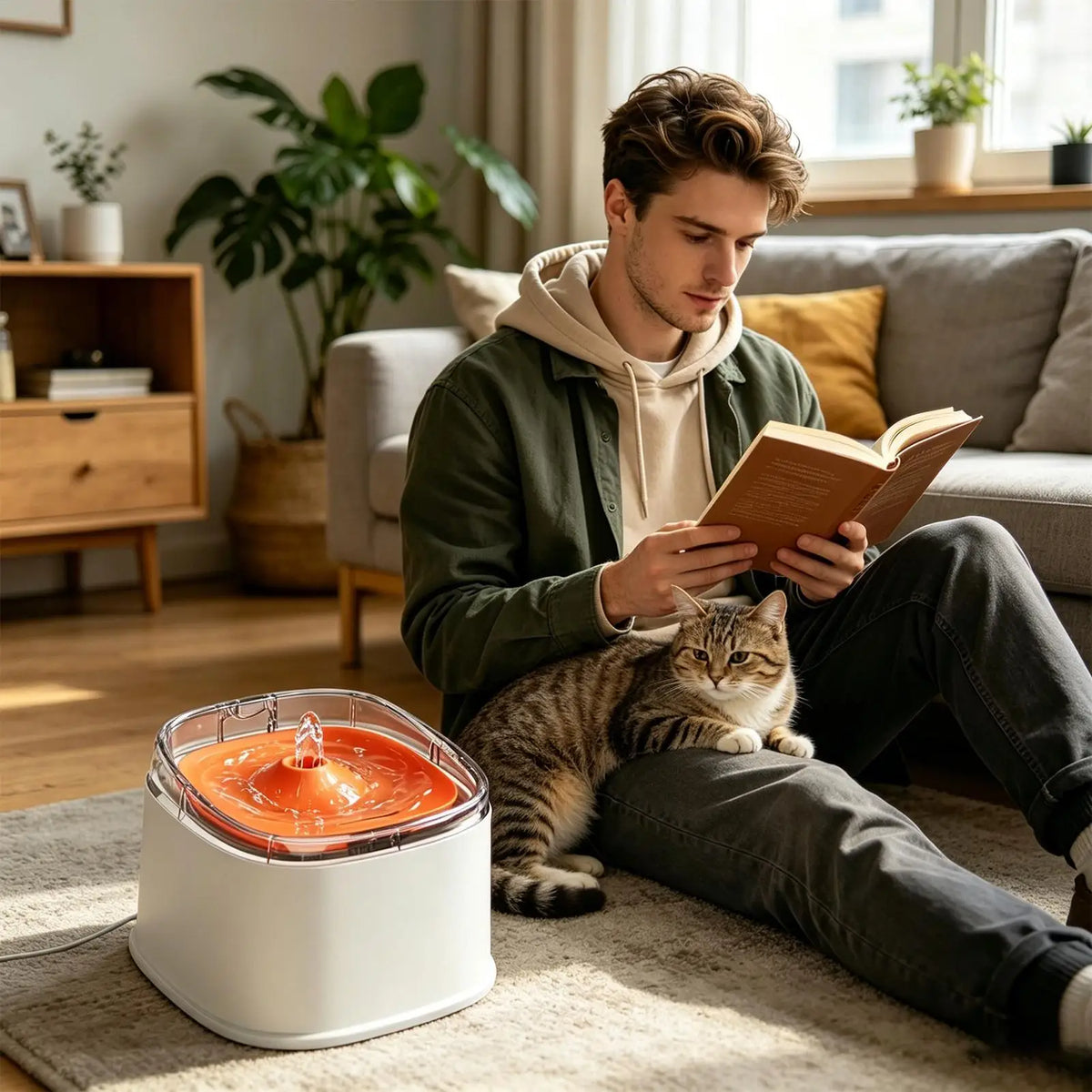 Quiet Automatic Cat Water Fountain 2.2L with Drip Pad & USB Cat Water Fountain Qme