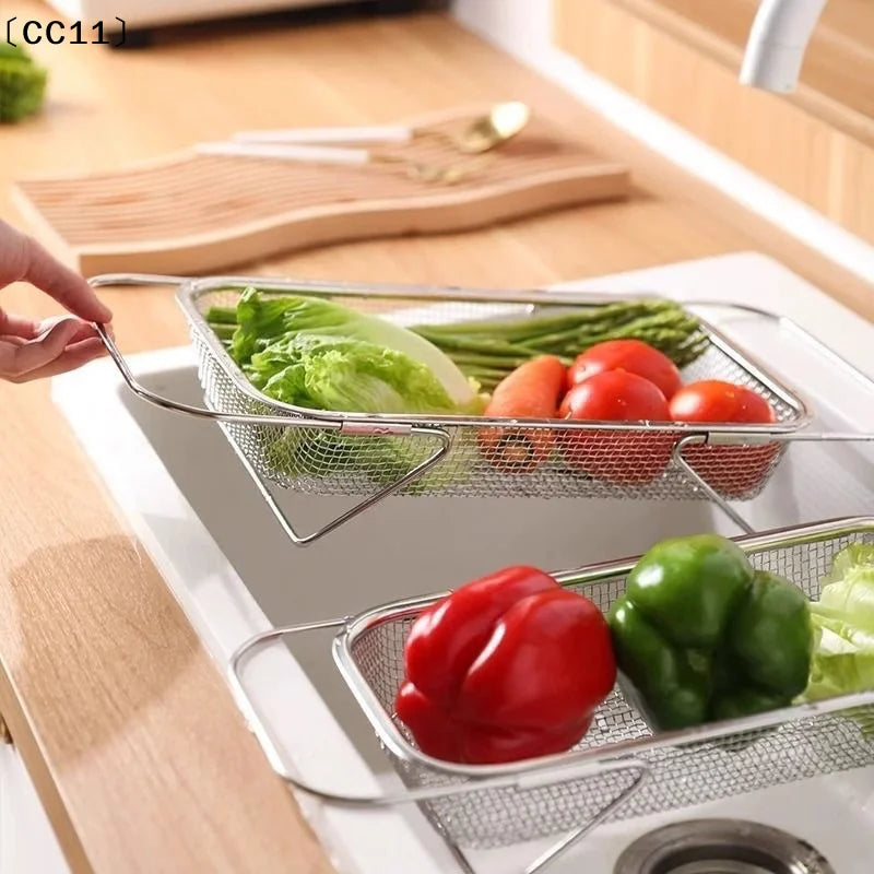 Stainless Steel Telescopic Sink Draining Rack | Kitchen Organizer Sink Draining Rack Qme