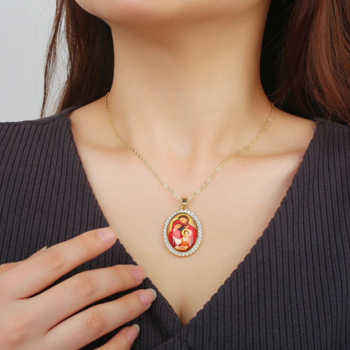 Religious Figures Gold Plated Zirconia Pendant Necklace Pendant Necklace Qme