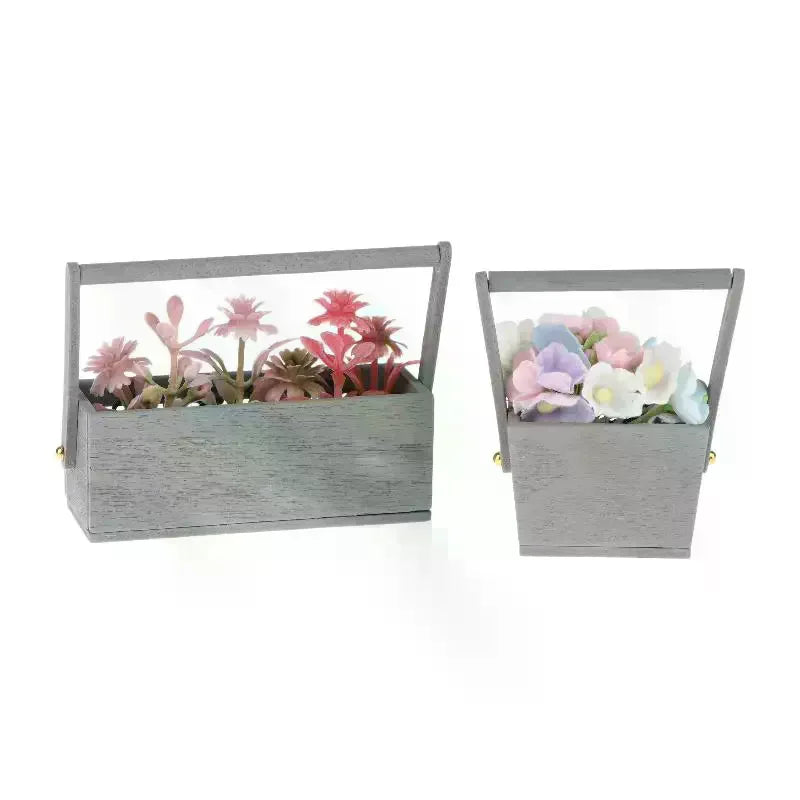 Miniature Artificial Flower Basket Resin Decor Prop – 2 Colors Artificial Floral Decor Qme