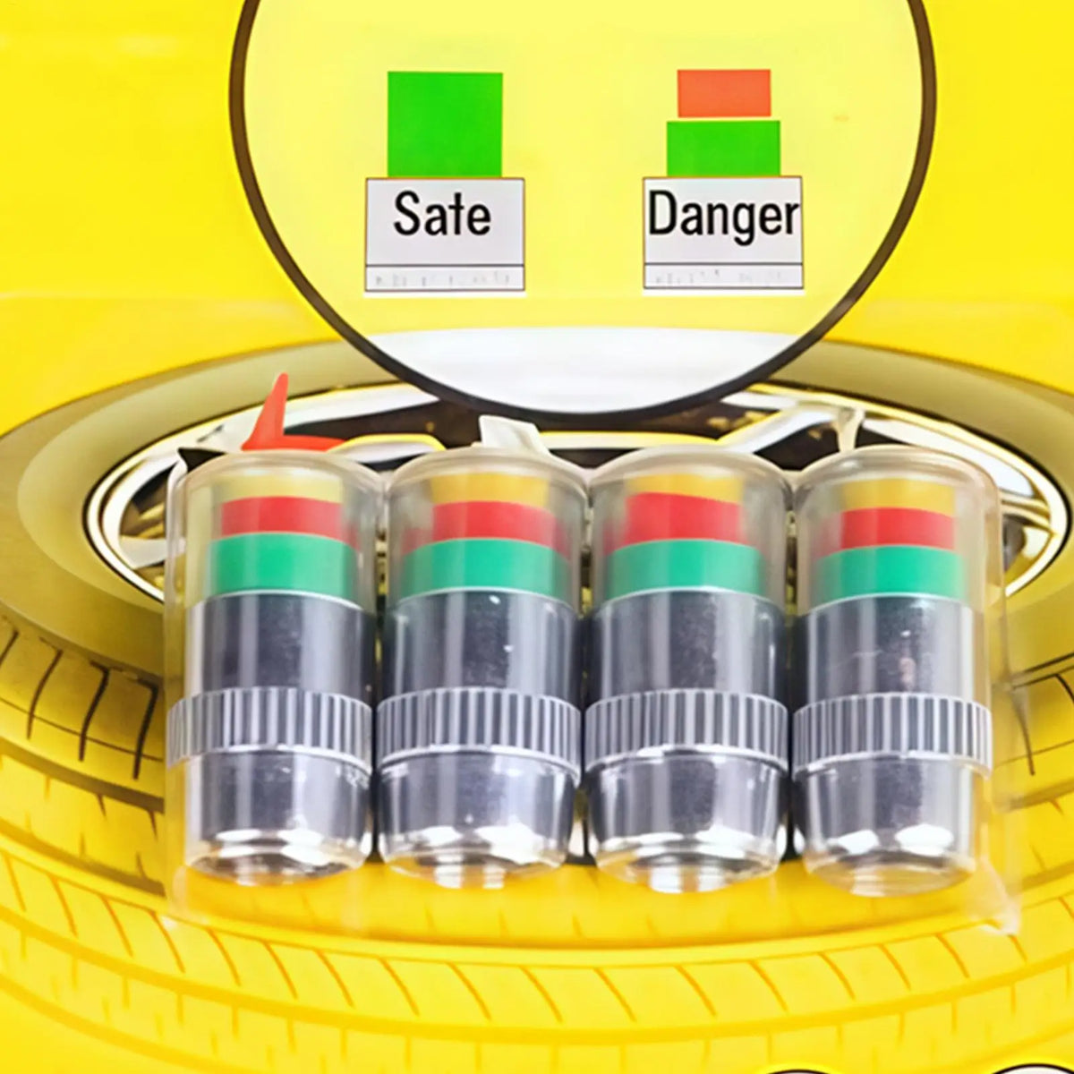 Tire Pressure Monitoring Valve Stem Caps 4-Pack | Gauge Alert Tire Pressure Caps Qme