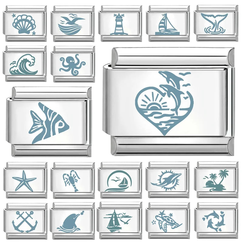 Dolphin Italian Charm Links | Laser Engraved Stainless Steel Italian Charm Links Qme