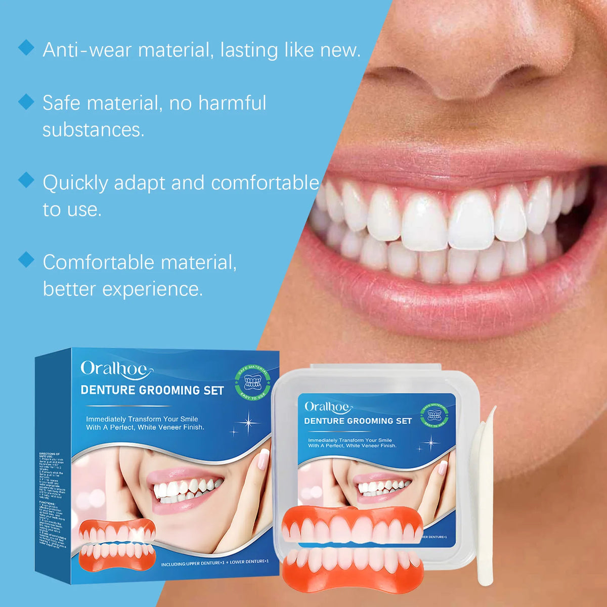 Oralhoe Silicone Snap-On Denture Kit – Upper & Lower Set Snap-On Denture Kit Qst