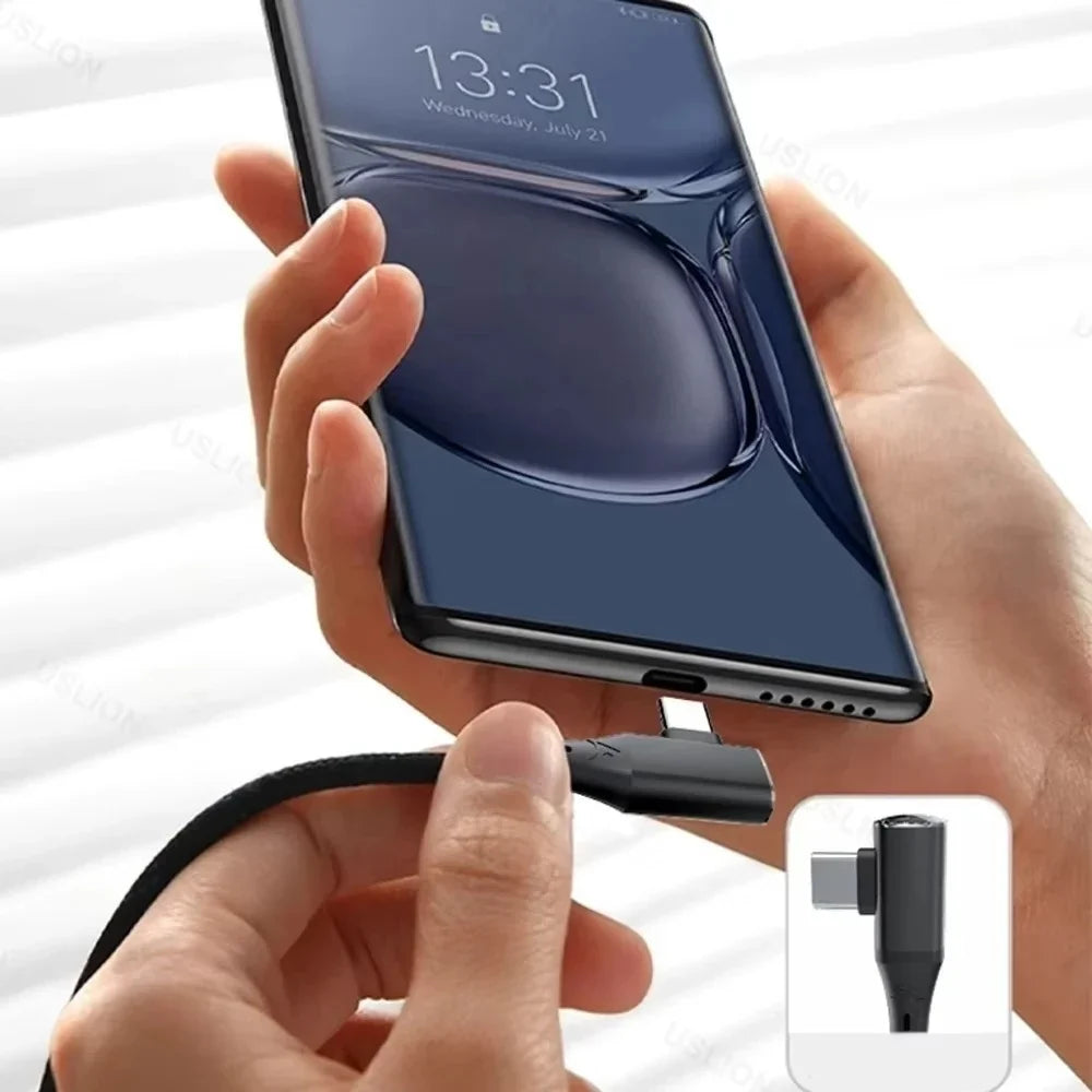 120W USB-C Fast Charging Cable 90° Elbow Quick Charge 3.0 USB-C Charging Cable Qme