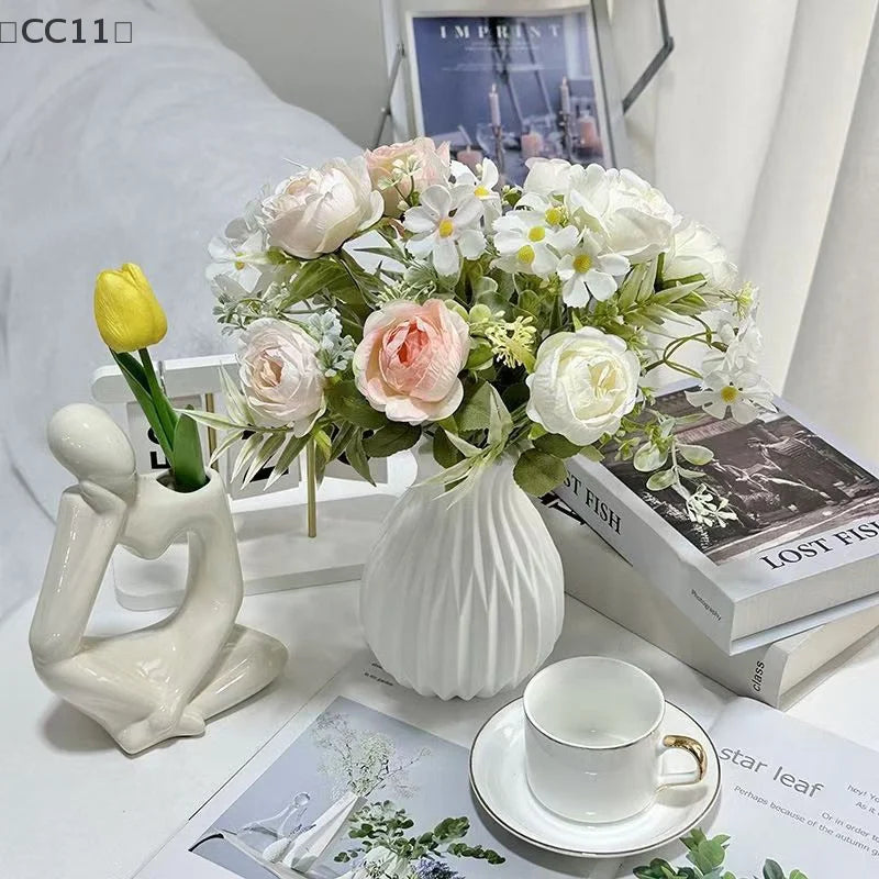 Nordic Ceramic-Look Plastic Flower Vase | Living Room Decor Decorative Vase Qme