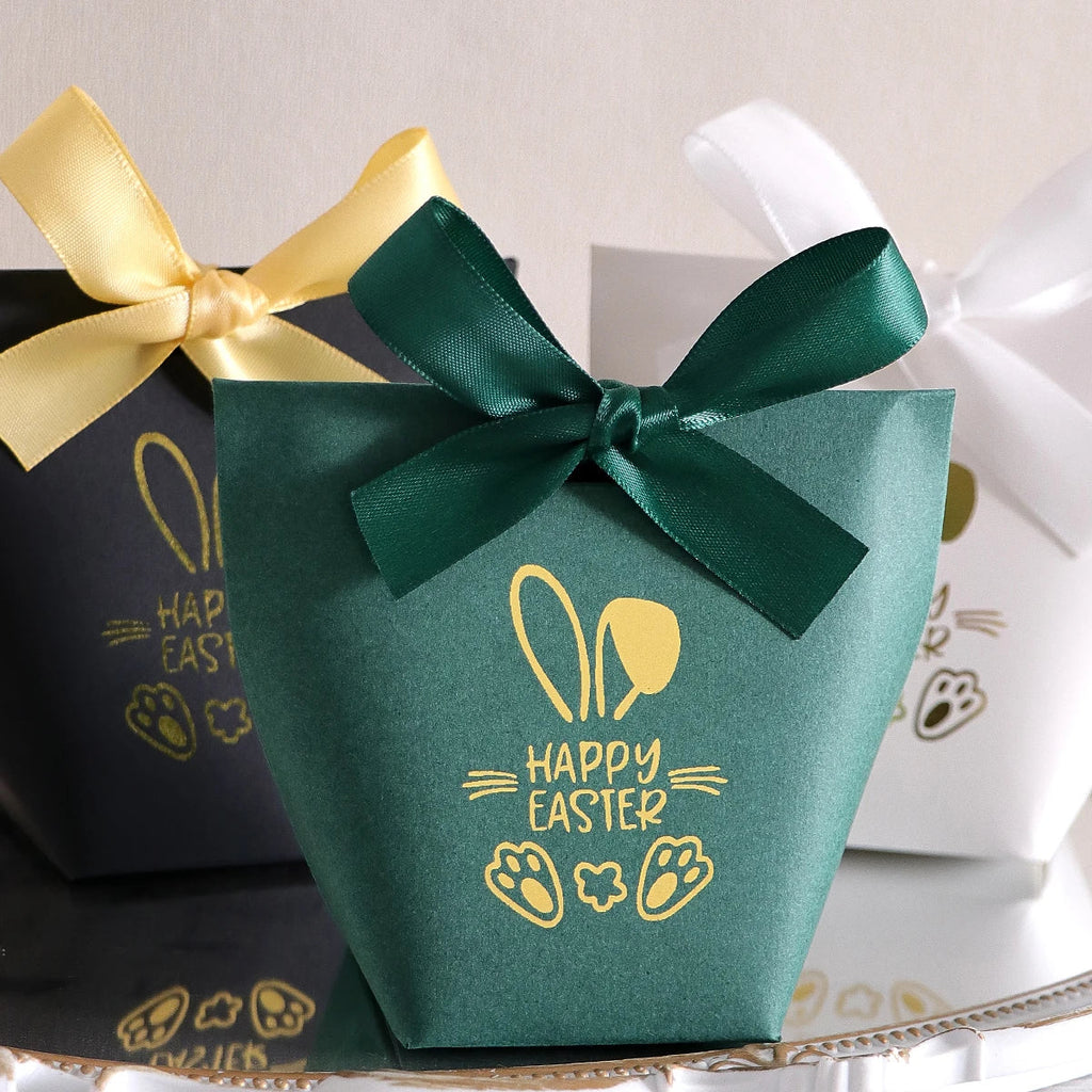 Happy Easter Mini Gift Boxes – Bunny Paw Print Green & Gold Easter Gift Boxes Qme