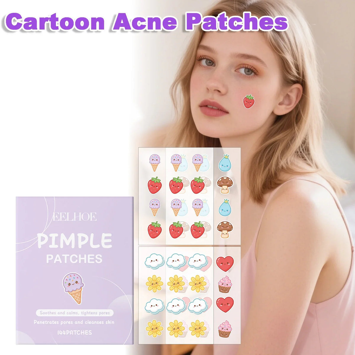 Cartoon Hydrocolloid Acne Patches with Salicylic Acid – 144 Pcs Acne Patches Qme