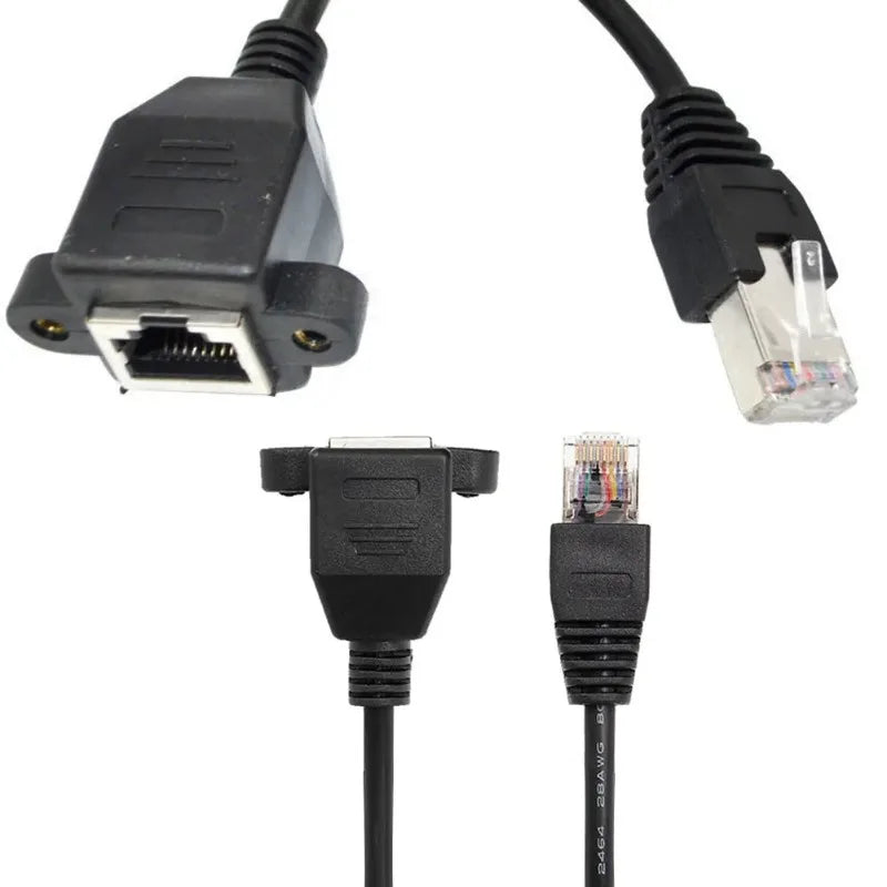 RJ45 LAN Extension Panel Mount Cable – Male to Female Screw Network Panel Connector Qme