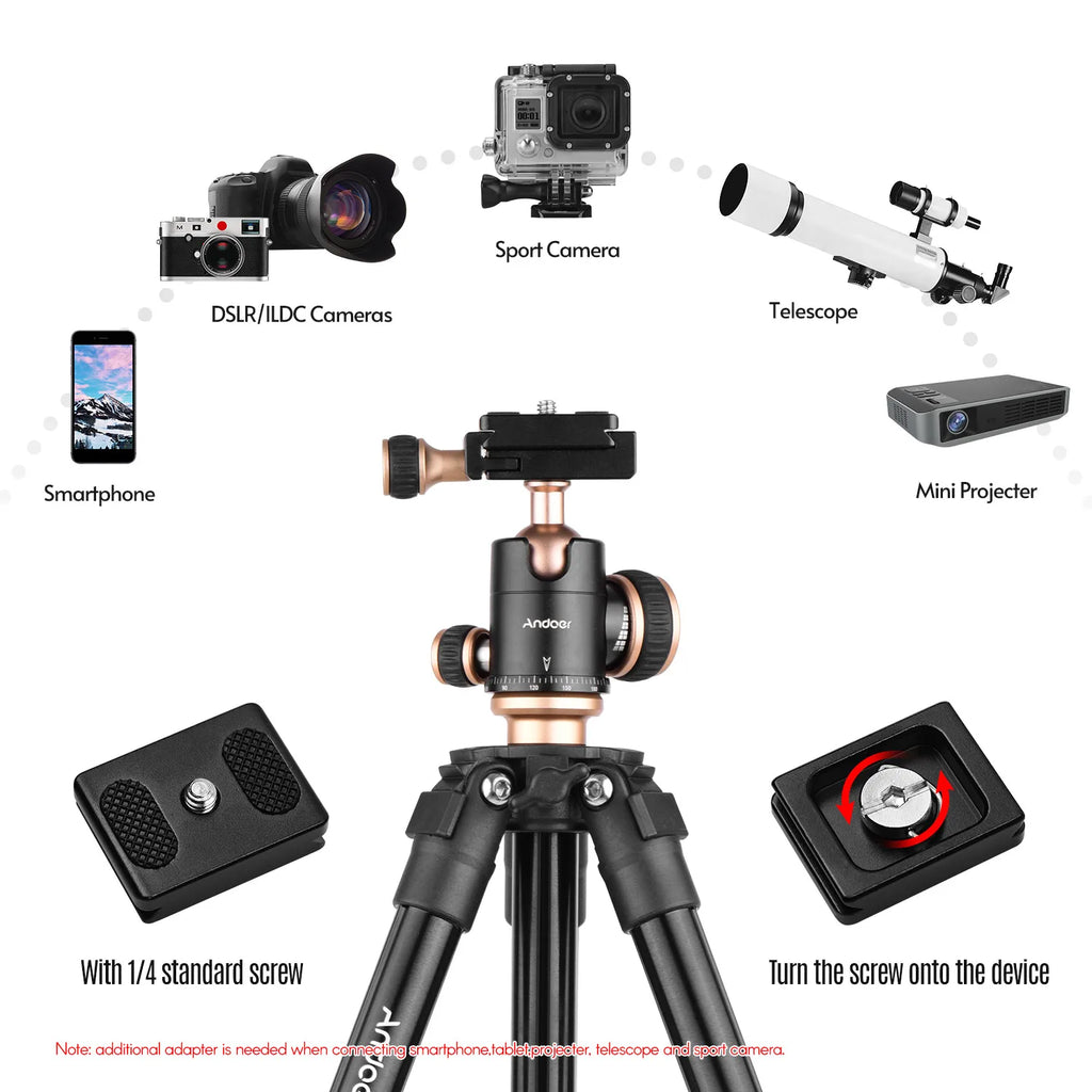 Andoer Q160SA Aluminum Tripod with 360° Panoramic Ball Head Camera Tripod Qst
