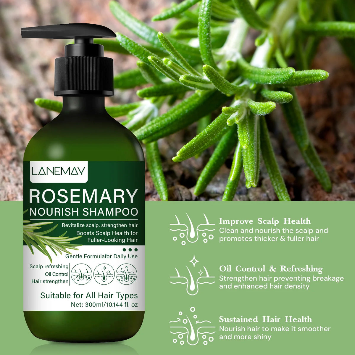Rosemary Nourish Shampoo – Volume, Oil Control & Hair Repair Nourishing Shampoo Qst