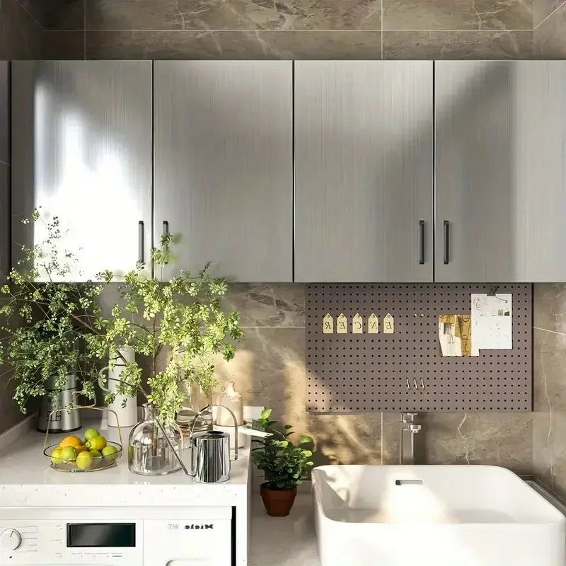 Brushed Silver Metal Contact Paper – Waterproof Kitchen Wall Sticker Wall Contact Paper Qme