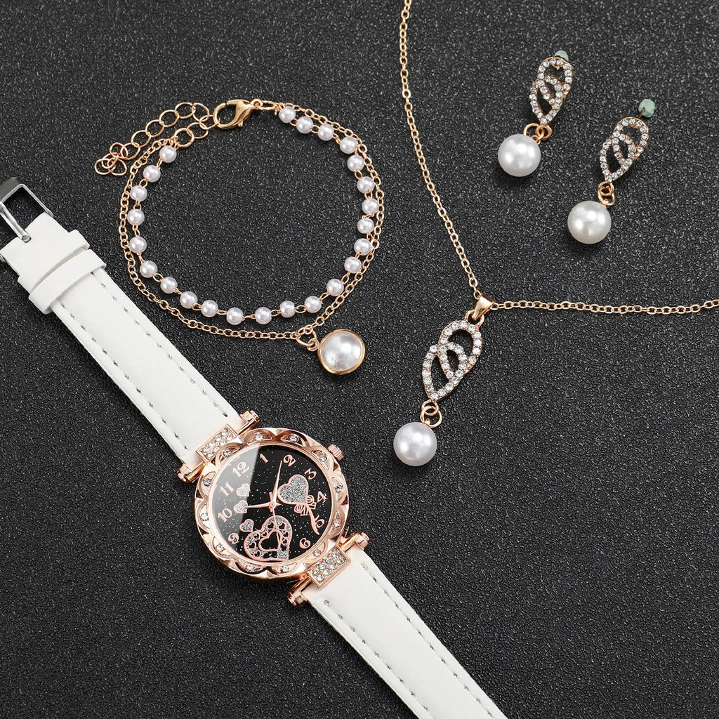Ladies' Quartz Watch & Gemstone Jewelry 5-Piece Set Ladies Watch Gift Set Qme