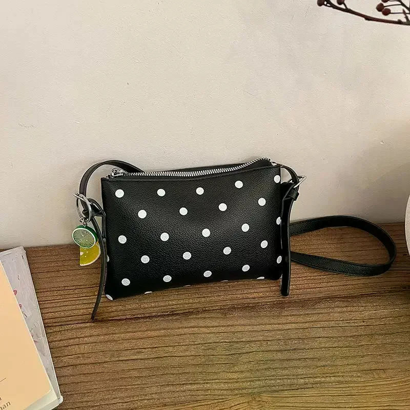 PU Leather Crossbody Bag – Polka Dot & Fruit Charm | Qme Crossbody Handbag Qme