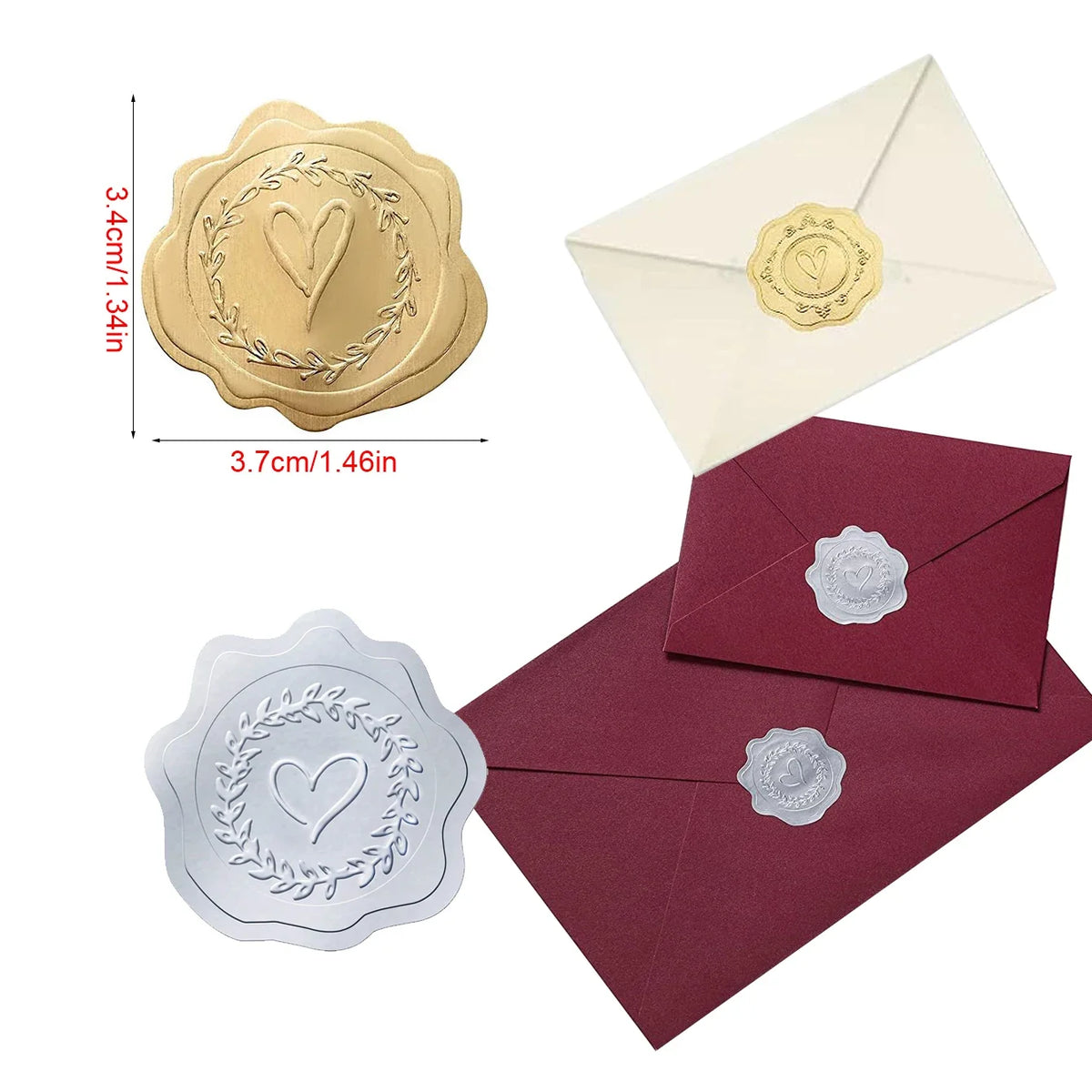 Gold Embossed Heart Envelope Seal Stickers – 100 Pcs Envelope Seal Stickers Qme