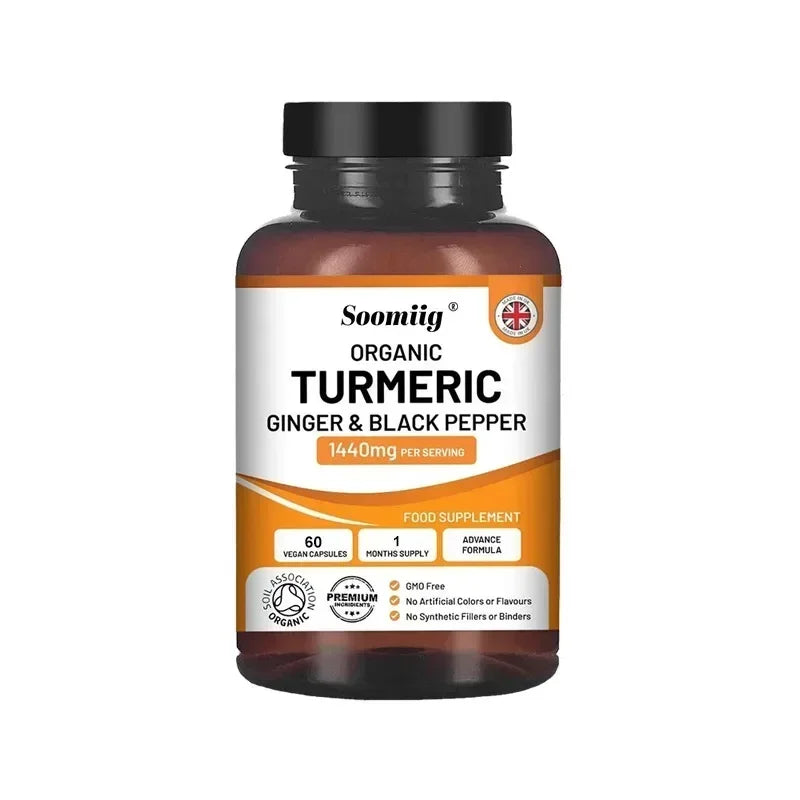 Organic Turmeric Ginger & Black Pepper Capsules | 95% Curcumin Herbal Supplement Capsules Qst 60 count-1bottle