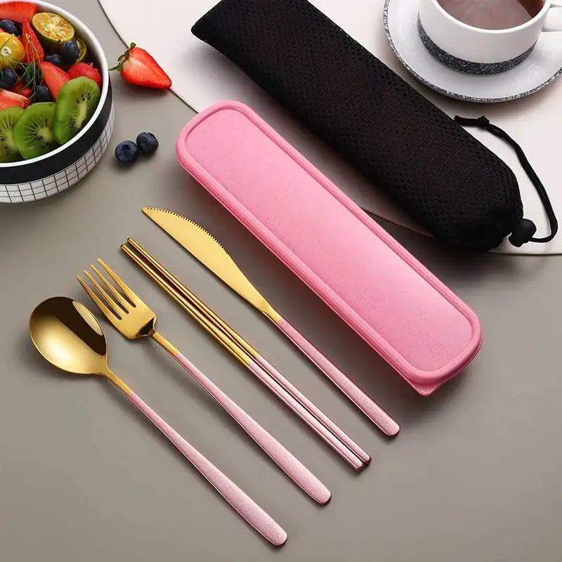 4-Piece Stainless Steel Cutlery Set with Portable Storage Box Portable Cutlery Set Qme