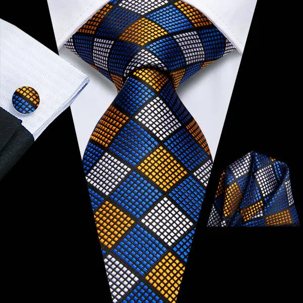 Men's Silk Necktie Pocket Square Cufflinks 3-Piece Set Formal Accessory Set Qme DPTH-LDSN3880