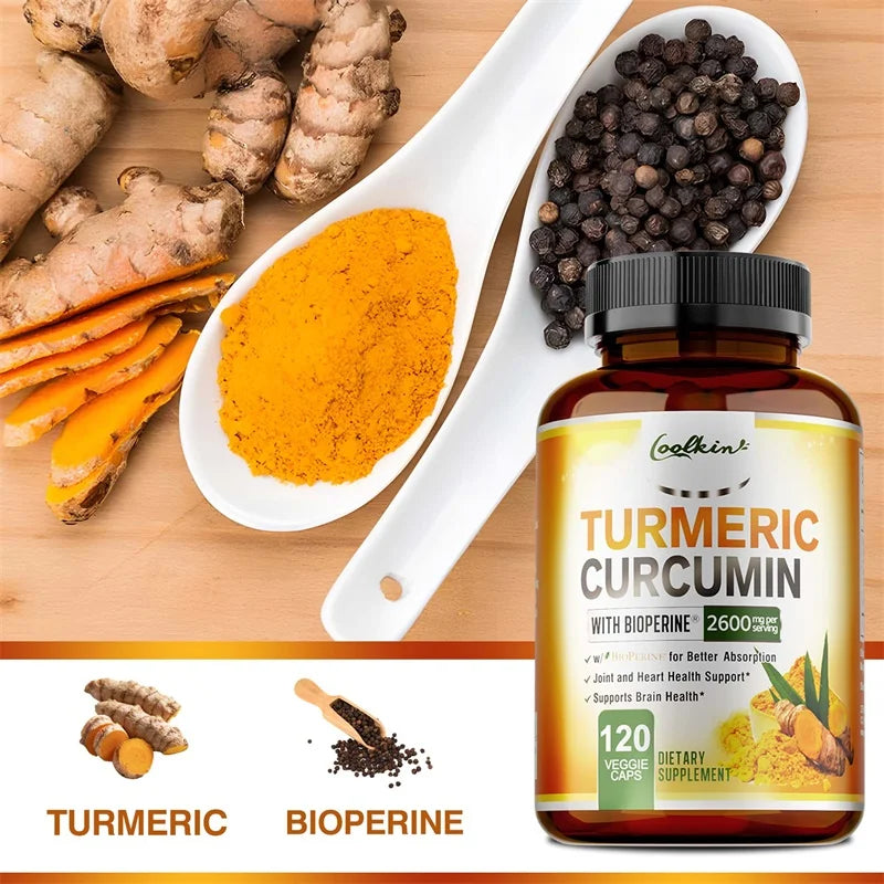 Turmeric Curcumin Capsules 95% Curcuminoids + BioPerine Turmeric Supplement Qst