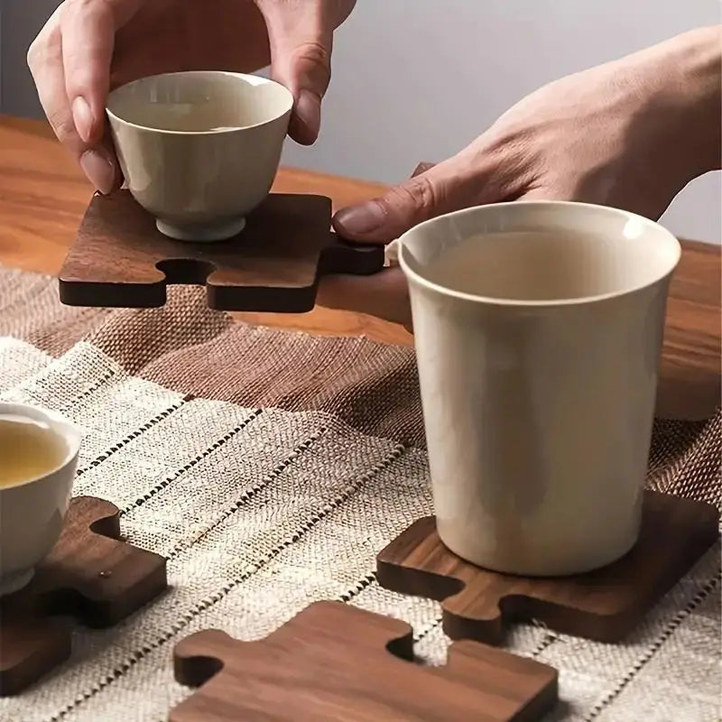 Vintage Wooden Puzzle Coasters – Heat Resistant Table Mats Wooden Coaster Set Qme