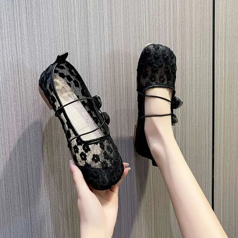 Women's Lace Embroidered Mesh Mary Jane Flats | Slip-On Loafers Women's Flat Loafers Qst