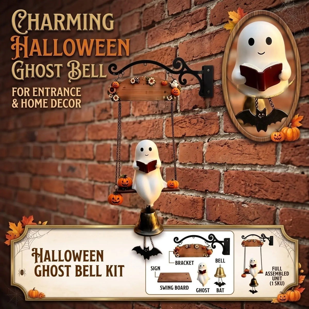 Halloween Ghost Doorbell Ornament – Vintage Resin Hanging Bell Halloween Door Ornament Qme B One Size