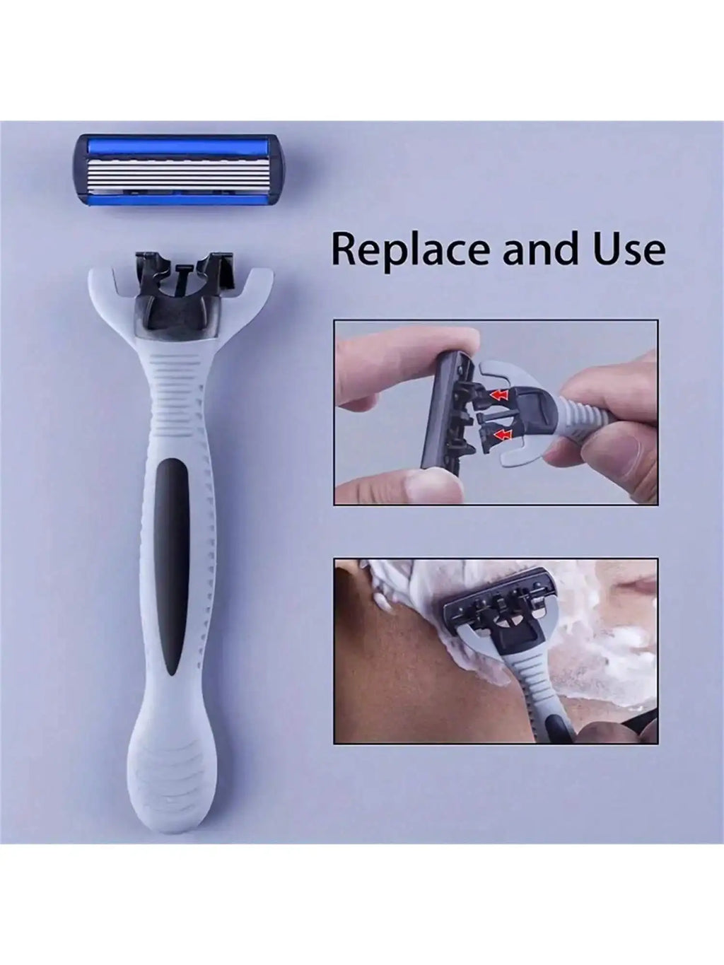 Men's 6-Layer Manual Razor Set with 6 Replacement Blades Manual Safety Razor Qme