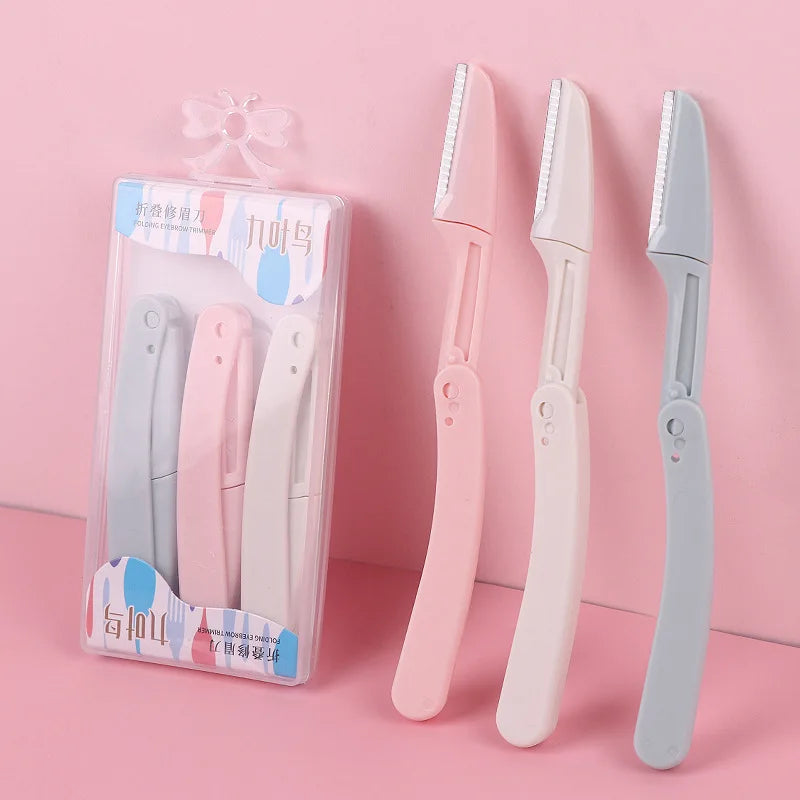 3-Piece Fold Eyebrow Trimmer Set – Scissors, Comb & Razor Eyebrow Grooming Set Qme