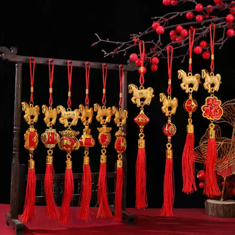 2026 Year of the Horse Chinese 3D Lantern Car & Wall Ornament Festive Hanging Ornament Qme