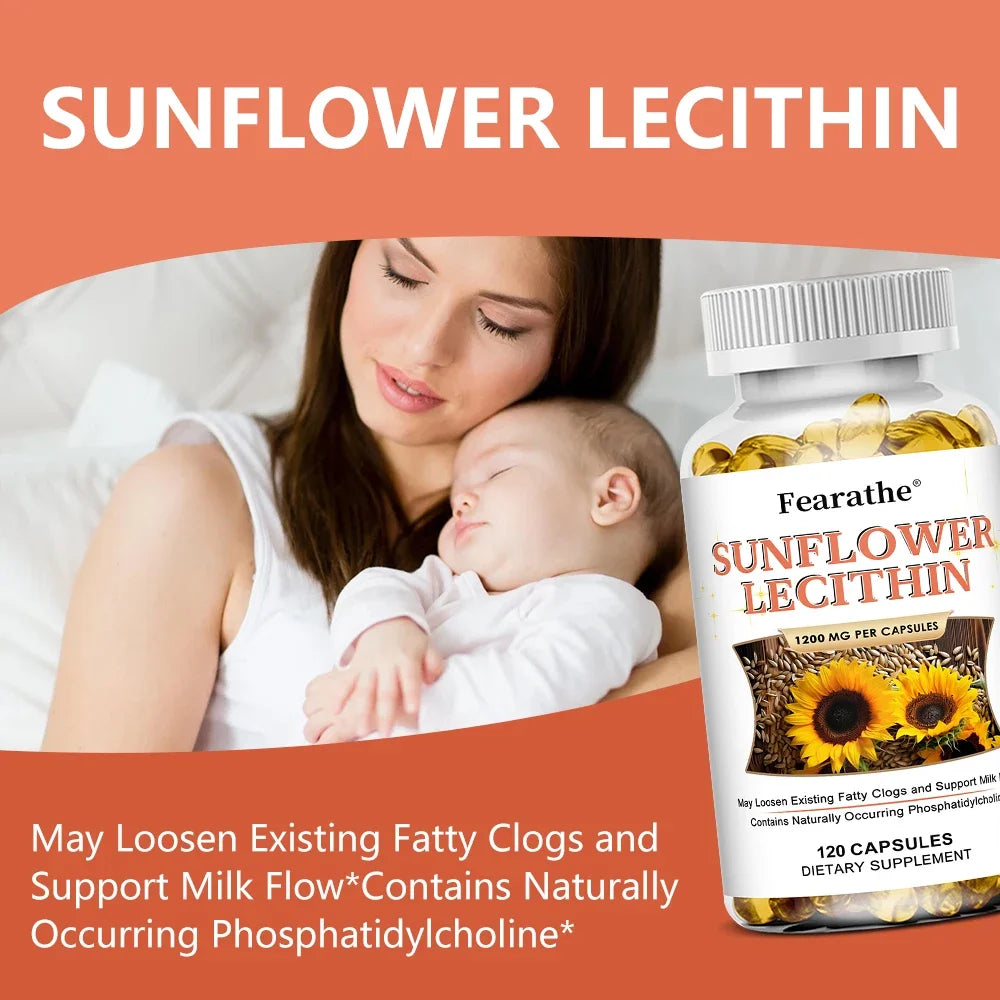 Sunflower Lecithin 1200mg – Non-GMO Lactation Support Capsules Lecithin Supplement Qst